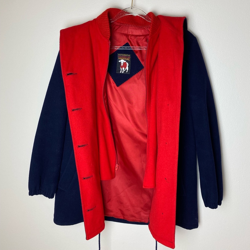 Vintage Authentic Mackintosh VestCoat 100% Wool Coat sz 10 Blue and Red